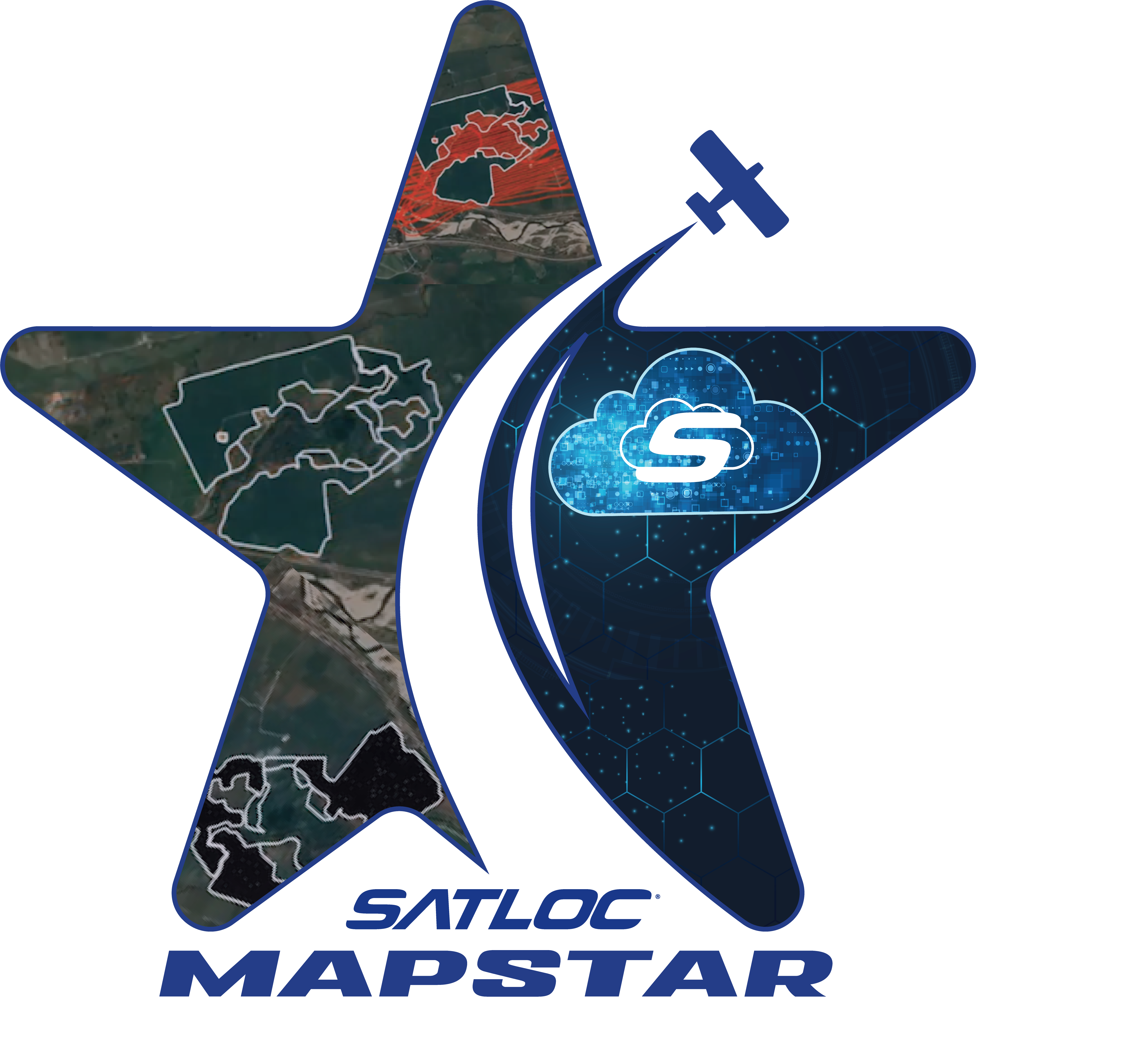Transparent Satloc MapStar 9 logo symbolizing precision mapping and Satloc Cloud integration for aerial application.